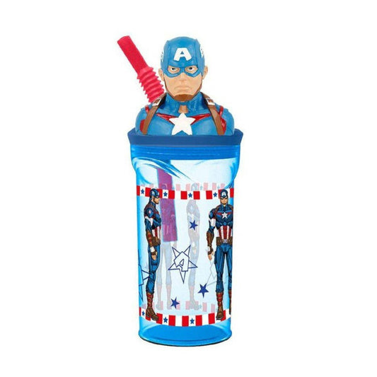 Stor Bicchiere Originale Marvel Capitan America In Plastica 360 ml Cannuccia e Tappo 3D 74866 - 8412497748662 - DarSaGiocattoli
