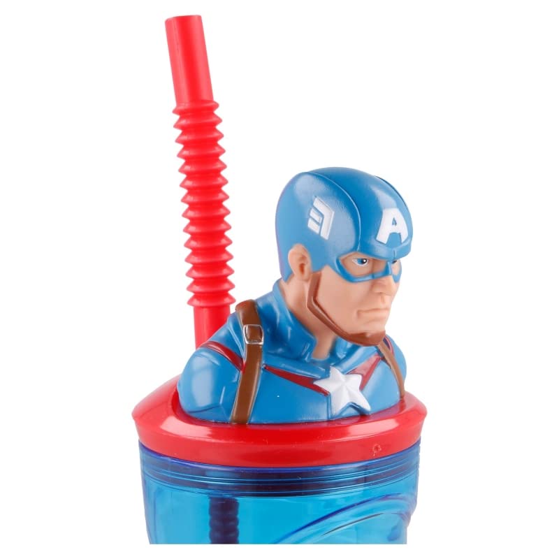 Stor Bicchiere Originale Marvel Capitan America In Plastica 360 ml Cannuccia e Tappo 3D 74866 - 8412497748662 - DarSaGiocattoli