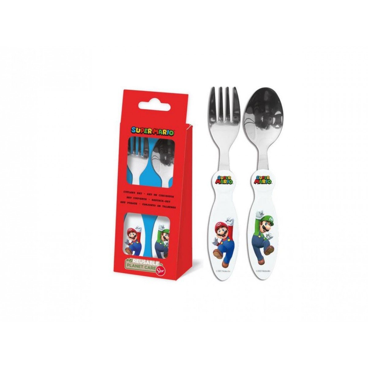 Super Mario Kids Set di posate in metallo forchetta e cucchiaio per bambini - 8412497214181 - DarSaGiocattoli