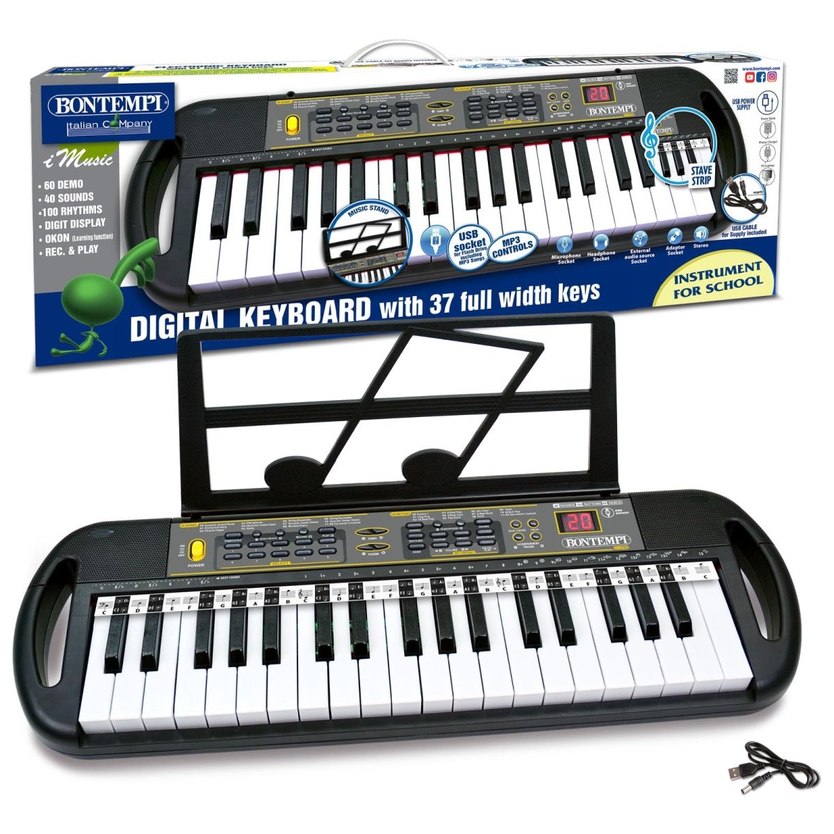 Tastiera Digitale Bontempi 37 Tasti 15 3790SD con 40 Suoni e 100 Ritmi - 0047663335353 - DarSaGiocattoli