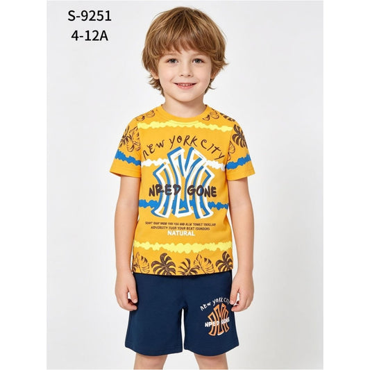 Completo Bambino 2 Pezzi Small Gang S-9251 T-Shirt Arancio e Pantaloncini Blu