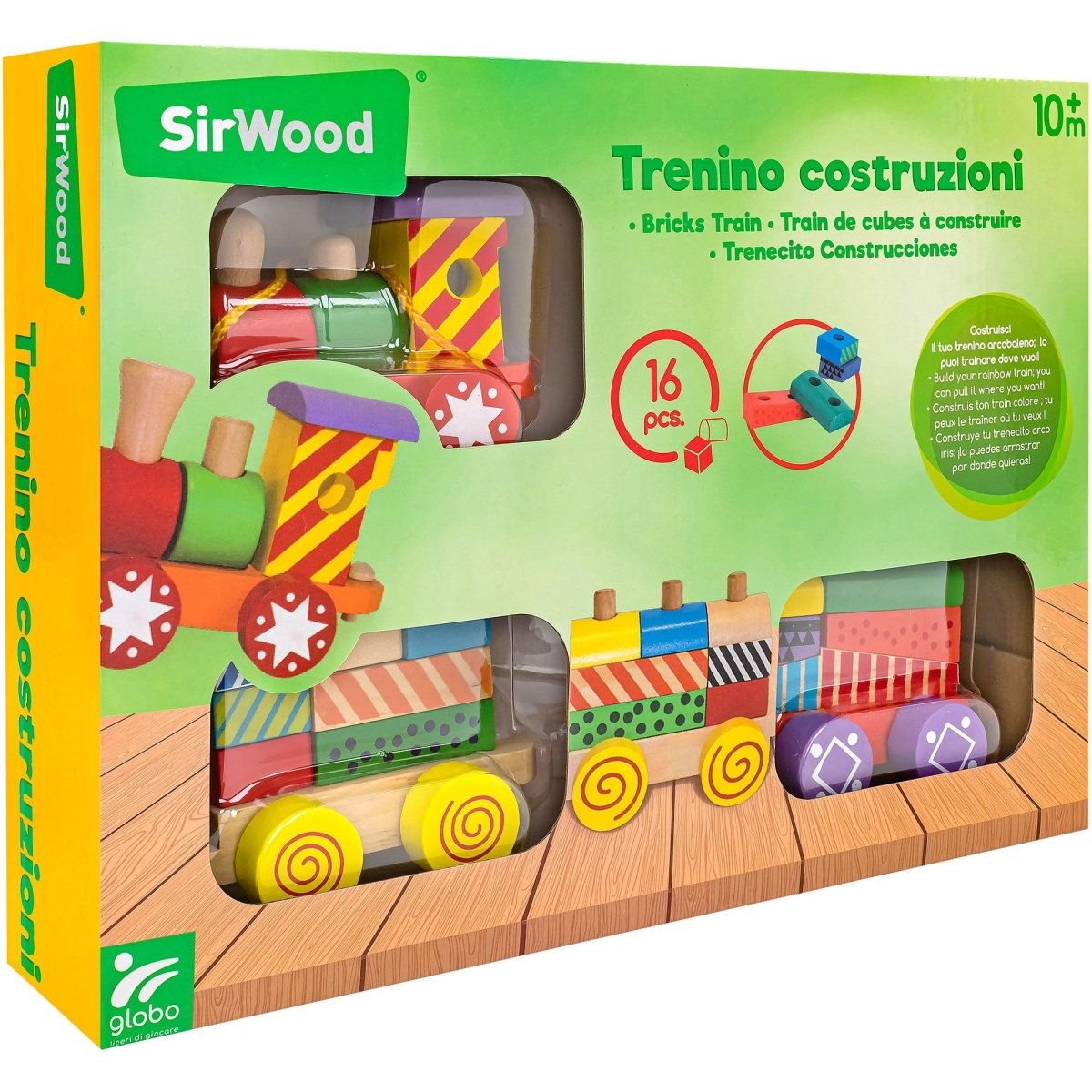 Treno In Legno Trainabile 16 Pezzi SirWood Globo 39996 - 8014966399964 - DarSaGiocattoli