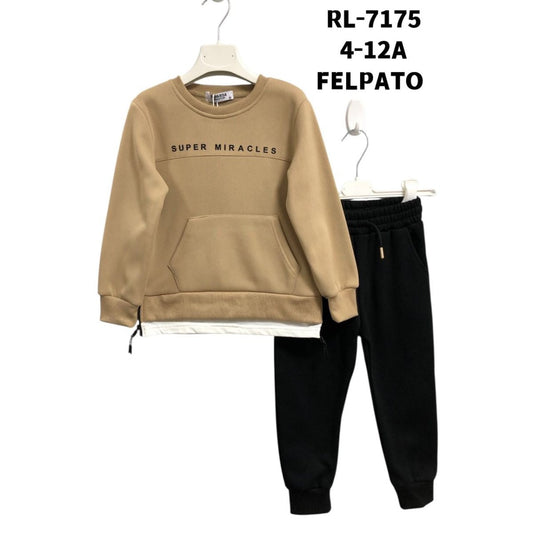 Tuta Felpata Bambino 2 Pezzi Maglia Beige e Pantaloni Neri Repanda RL - 7175 -  - DarSaGiocattoli