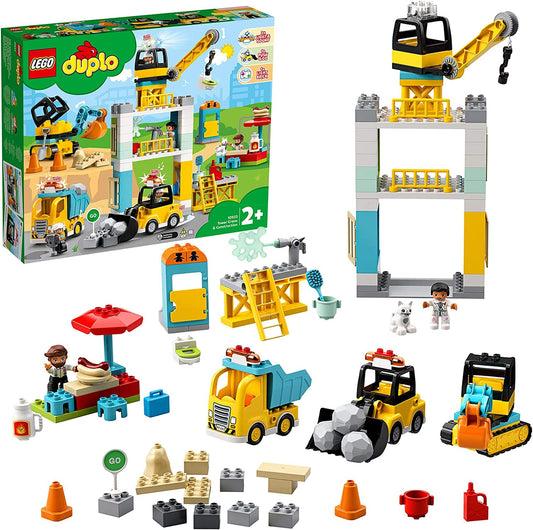 LEGO 10933 DUPLO Cantiere Edile con Gru a Torre Motore Push & Go e Mattoncini Luci e Suoni Camion Escavatore e Ruspa - DarSaGiocattoli